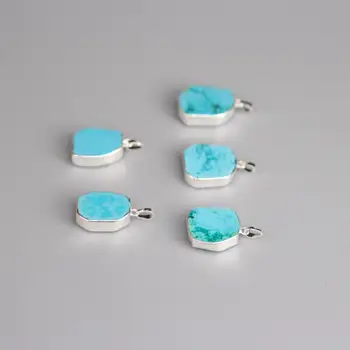 

5pcs/lot,Freeform Slab Charms Raw Turquoises Pendants,Silver Plated Blue Howlite Slice Nugget Pendants Necklace Jewelry