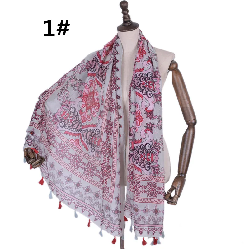 Soft&fashion flower tassel colourful shawls viscose cotton Muslim hijab
