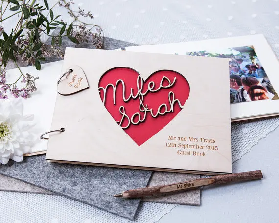

Personalized Heart Guest Book-Alternatives Wooden Guest Book-Rustic Guest Book-Gift for Couples-Wedding Keep-Heart-Photo Album