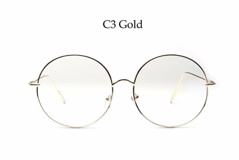 Безразмерные прозрачные круглые очки оправа из серебристого металла Винтаж большой круг очки Брендовая Дизайнерская обувь Огромные большие очки ботаника Для женщин - Цвет оправы: C3 gold clear