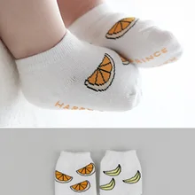 Летние детские носки из чистого хлопка 2 пары/партия носки-башмачки с принтом банана или апельсина детские нескользящие носки-тапочки для маленьких мальчиков и девочек 2-4 лет