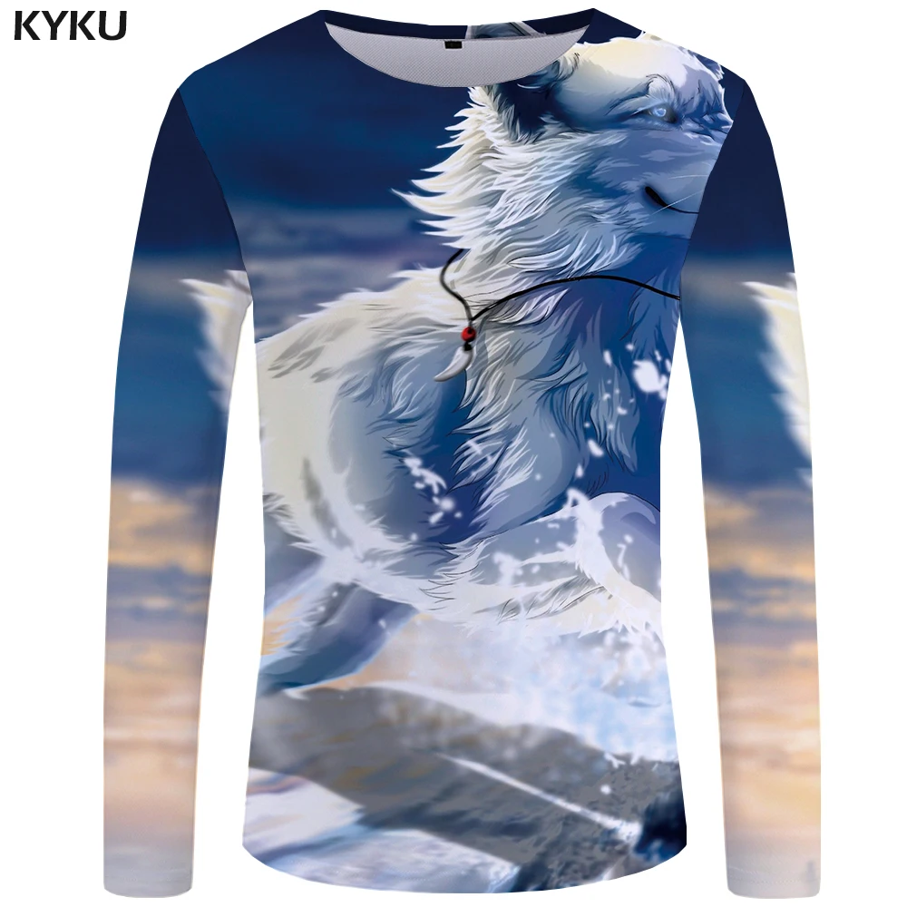 KYKU Wolf T shirt Men Long sleeve shirt Animal Cool New Hip hop Black Anime Clothes Japan Mens Clothing Fashion Man Slim KYKU Wolf T shirt Men Long sleeve shirt Animal Cool New Hip hop Black Anime Clothes Japan Mens Clothing Fashion Man Slim