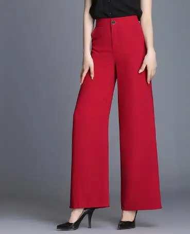 Gasa rojo Rojo Nueva Blanco Ancha Rojo Tamaño De Casual Primavera Verano Para Pantalones borgoña Pierna Yyf0807 caqui Más Caqui blanco Negro Mujeres Elástico Las coral Capris Wasit Negro Moda S8Ov7w