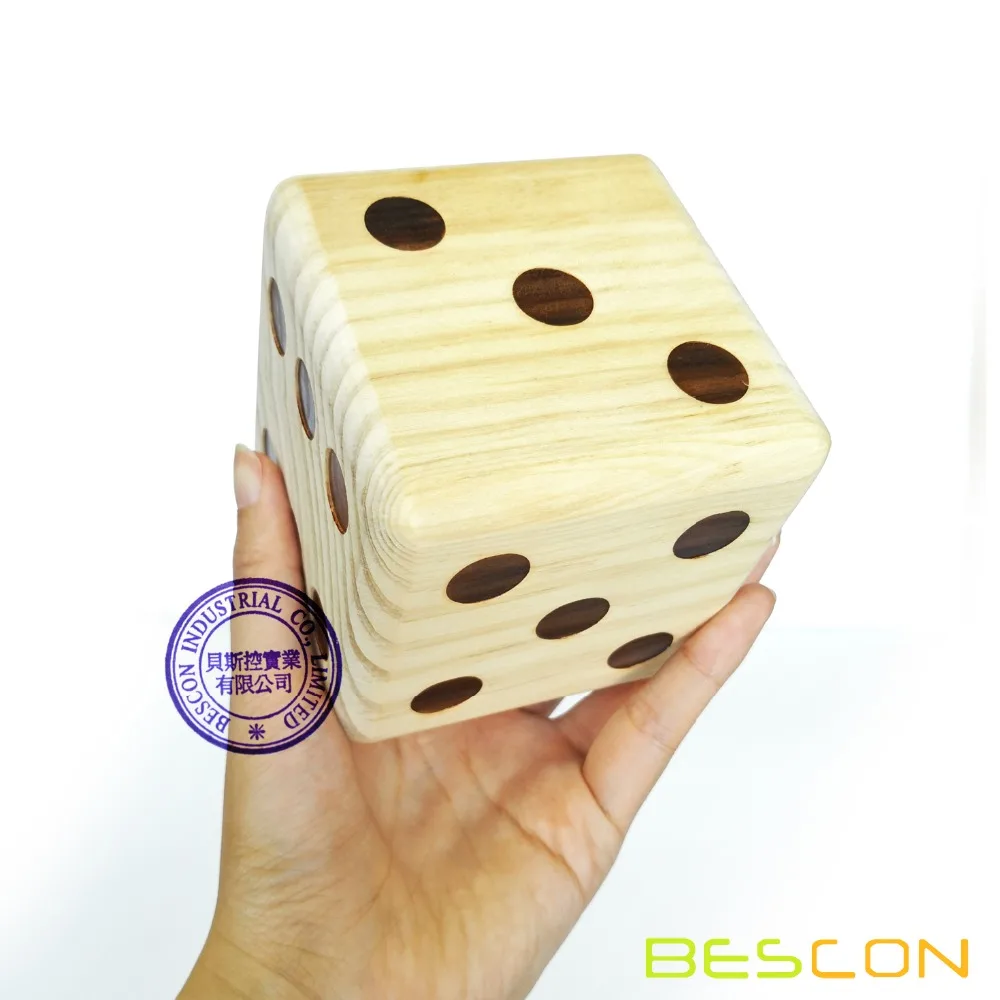 Bescon Jumbo, набор из 6 кубиков для игры на открытом воздухе 3,5 дюймов; с сумкой на шнурке, большой деревянный кости