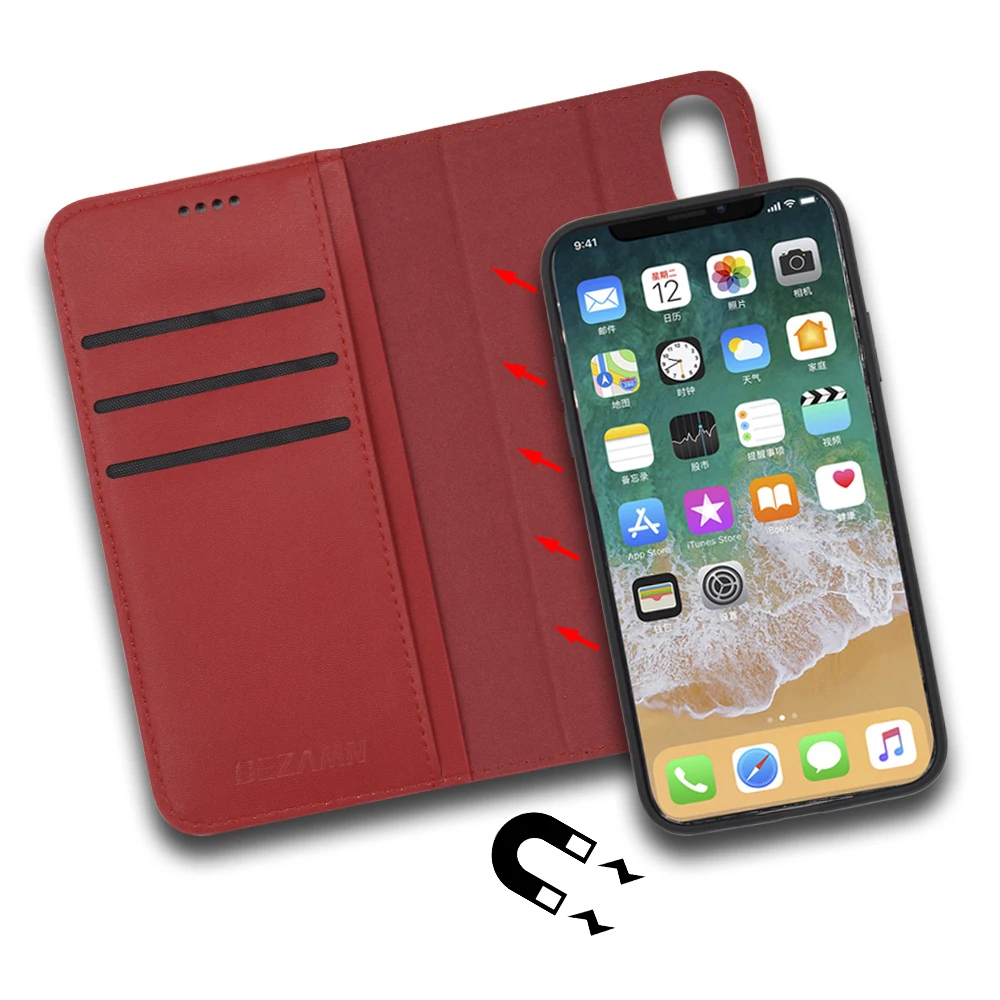 

Luxury Italian Genuine Leather Wallet Case For Apple iPhone X XS Case Magnetic Adsorption Detachable 2 in 1 Card Slot Flip Cover