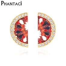 

2018 New Designer Watermelon Shape Stud Earrings Red Enamel Crystal Fashion Brino Earring Jewelry