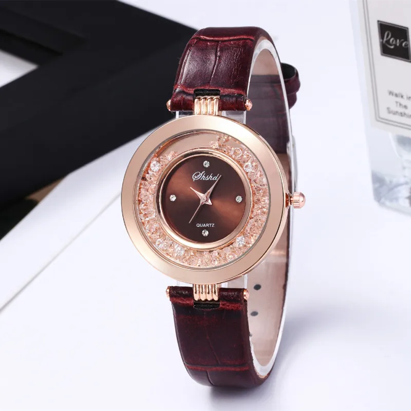 Reloj Mujer Роскошные брендовые простые женские часы на кожаном ремешке со стразами