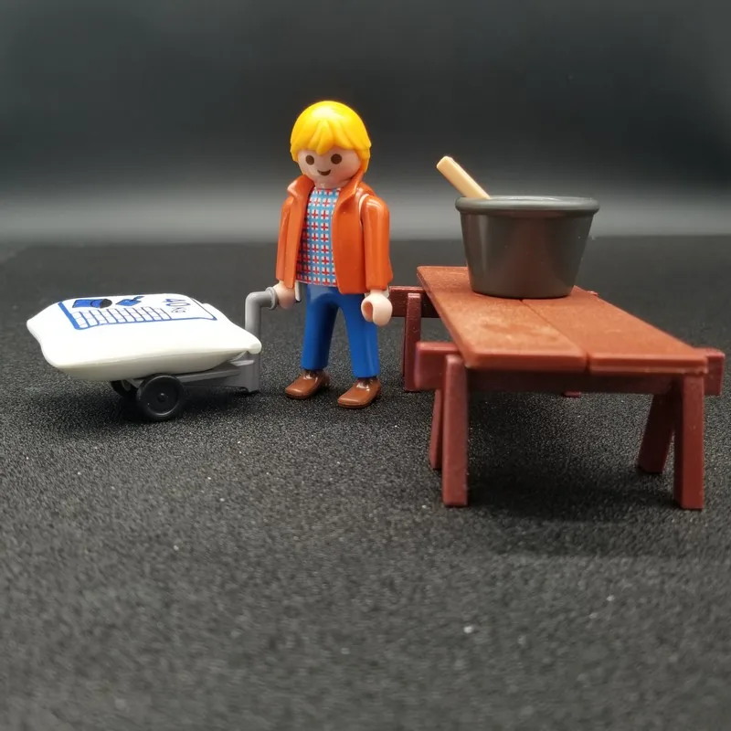 

1 Set Playmobil Workers Carpenter With Table Sandbag Car Action Figures Child Model Doll Building Block Role Play Toy X143