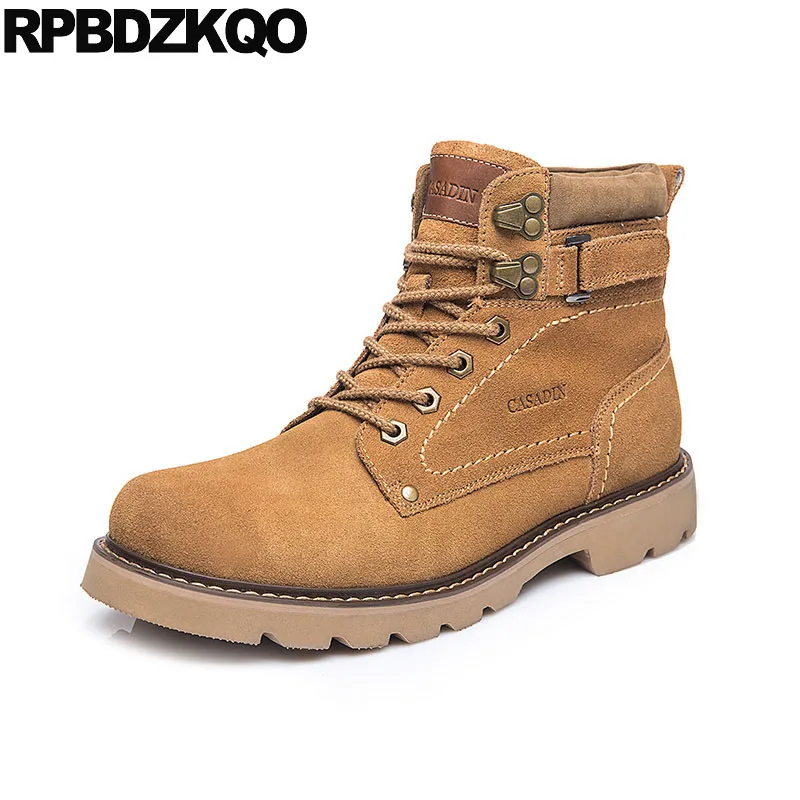 retro combat boots handmade men durable yellow military fall suede working army work booties safety lace up 2018 high top shoes