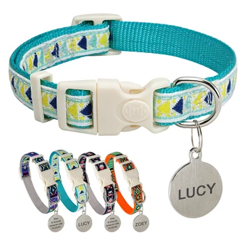 

Personalized Nylon Dog Collar Safety Customized Printed Cat Collars Pet Engraved ID Tag Kitten Collars For Small Medium Dogs
