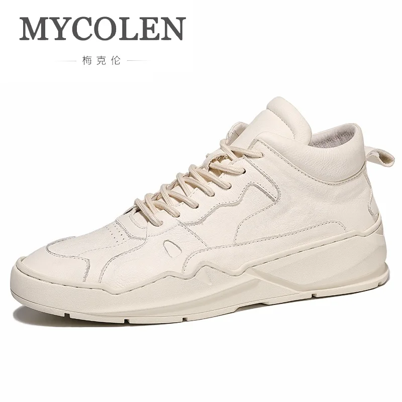 

MYCOLEN Hot Sale Autumn And Winter New Fashion High-Top Shoes White Sneakers Men Shoes Leather Lace-Up Shoes Herenschoenen