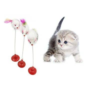 Feather False Mouse Bottom Sucker Funny Pet Cat Toys Cat Kitten Playing Toys Pet Seat Scratch Toy