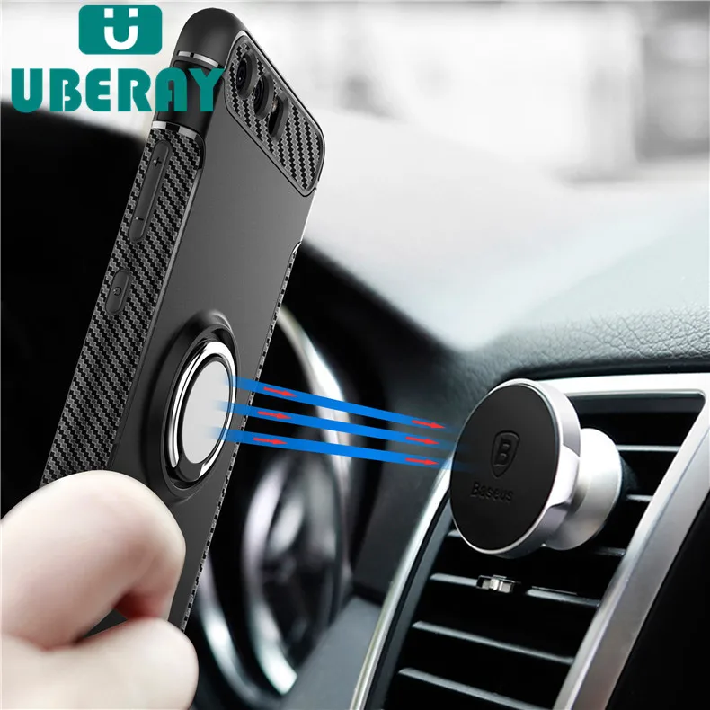 

Luxury hard plastic case for Huawei P10 Case P10 Lite P10 Plus Mate 9 soft tpu silicone finger ring Protective Shell Phone Case
