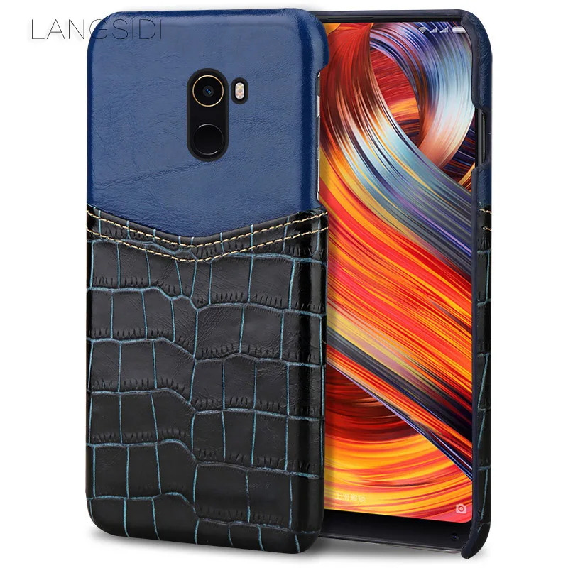

LANGSIDI phone case crocodile pattern and wax leather mixed color half pack phone case For Xiaomi Mi Mix 2 custom processing