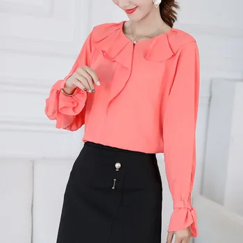 

Women Blouses 2019 Fashion Long Sleeve Ruffles Collar Office Shirt Chiffon Blouse Shirt Casual Tops Plus Size Blusas Femininas