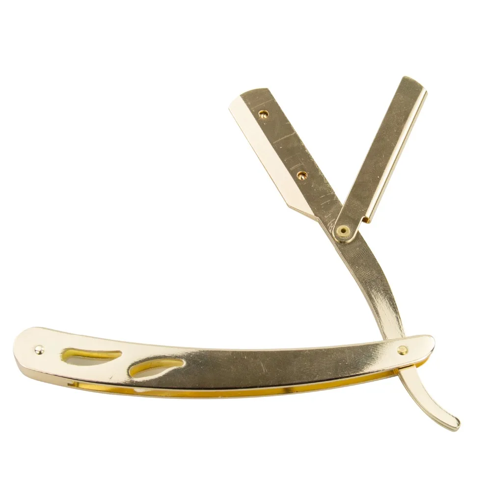 Три Южно-золотые складные Ручные бритвы с одной медной ручкой, бритва для бритья, парикмахерские инструменты, ножи для волос, Складные лезвия