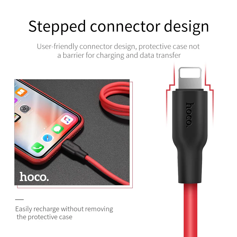 HOCO для iPhone XS Max Lightning-USB кабель Быстрая зарядка USB синхронизация данных экологичный силиконовый провод для iPhone 6 6s SE 8 7 plus