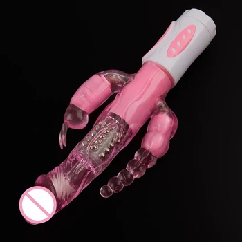 Erotic Sextoy Triple Pleasure Rabbit Vibrator Double Penetration Dildo Anal G Spot Clitoris Stimulator Adult Sex Toys for Woman 6