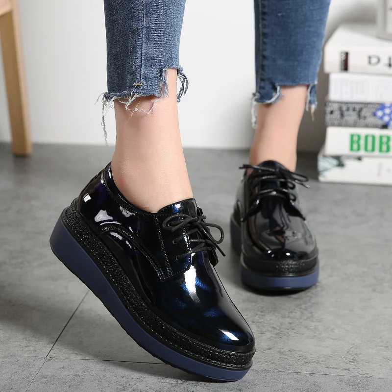 Женская обувь на платформе; zapatillas mujer; элегантные повседневные женские кожаные туфли-оксфорды в стиле ретро; сезон весна; коллекция года