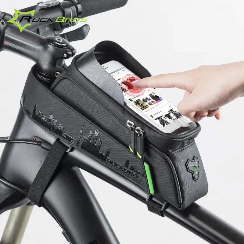 

Rockbros Wateroroof Road Mountain Bike Bag Cycling Frame Bag Front Pouch Bicycle Handlebar Tube Bag For 5.8" 6.0" Mobile Phone