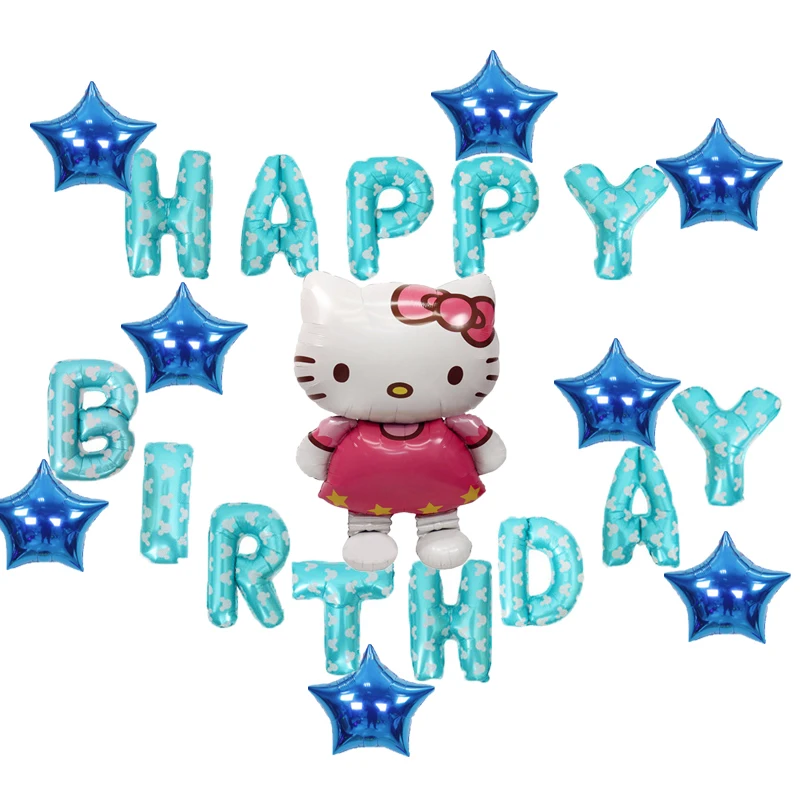 22 шт. рисунок Hello Kitty Baloes Para Festa Infantil Happy День рождения украшения дети письмо шары
