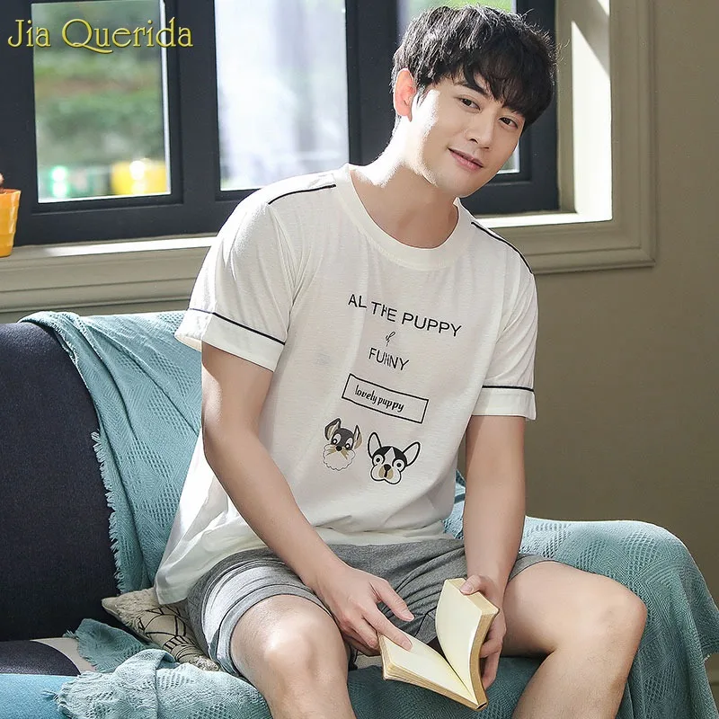 

Cotton Sleepwear 2019 Fashion Home Clothing Letter Cartoon Printing Big Size Trendy Pajama Men Pyjamas Set Summer Pajama Set Men