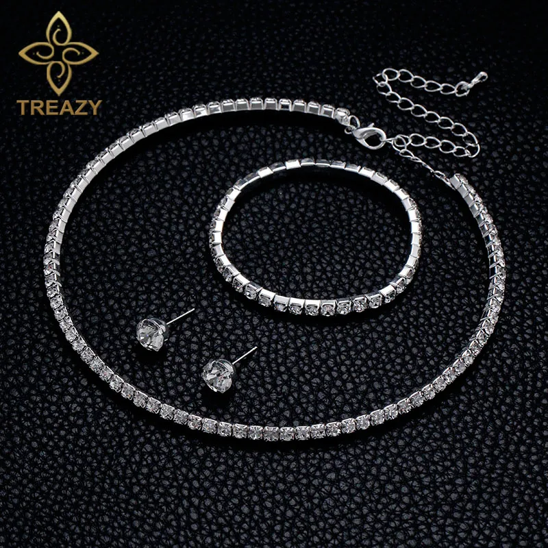 TREAZY Circle Crystal Bridesmaid Bridal Jewelry Sets Silver Color Rhinestone Wedding Necklace Earrings Bracelet Sets for Women - Image 2