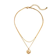 Стиль ретро, Панк золото монета портрет круглый кулон ожерелье простая Золотая цепочка Многослойные ювелирные изделия для женщин Shellhard