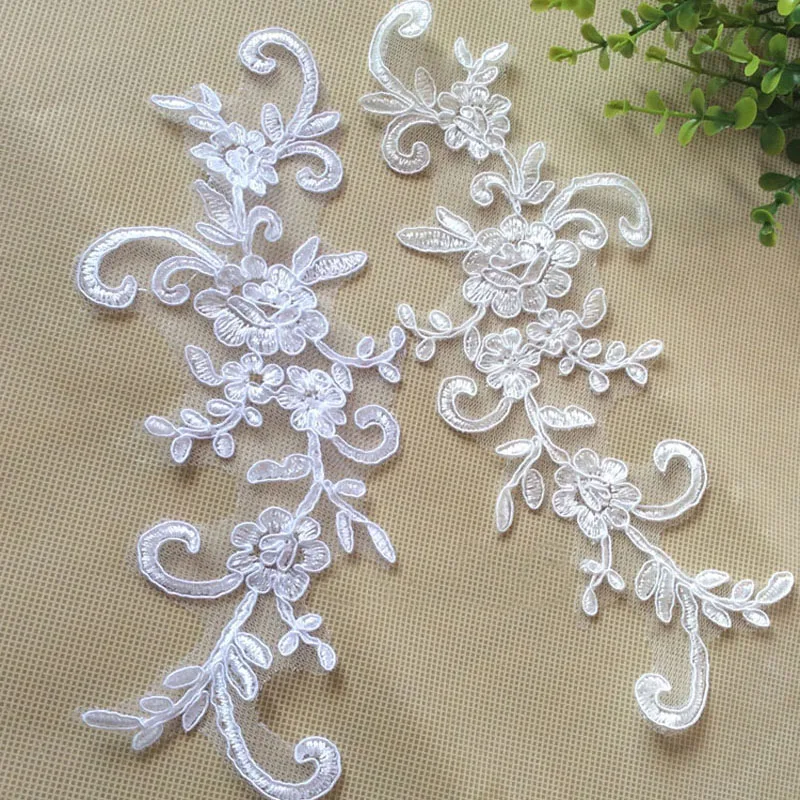 Buy 2PC 25*9cm White Wedding Dresses Lace Applique