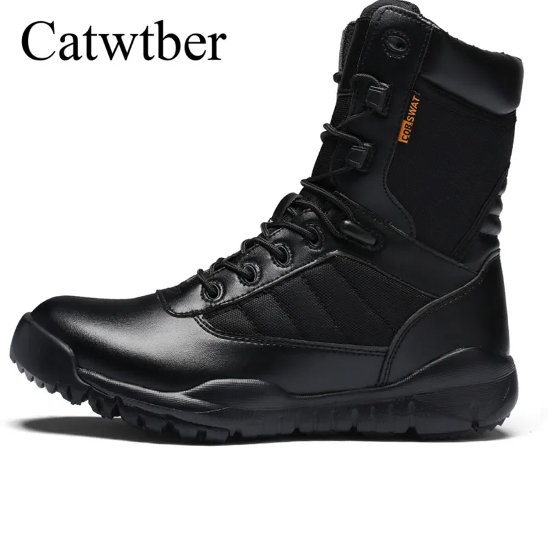 

Catwtber Men Military Tactical Boots Winter Leather Special Force Desert Ankle Combat Martin Boots Safety Work Shoes Army Boots