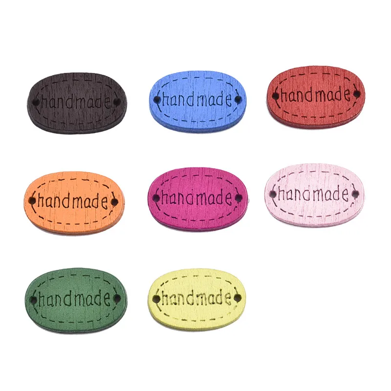 

200Pcs Colorful Wooden Label Mixed Oval Handmade 2 Holes Wood Sewing Buttons Flatback Scrapbook 19x12mm