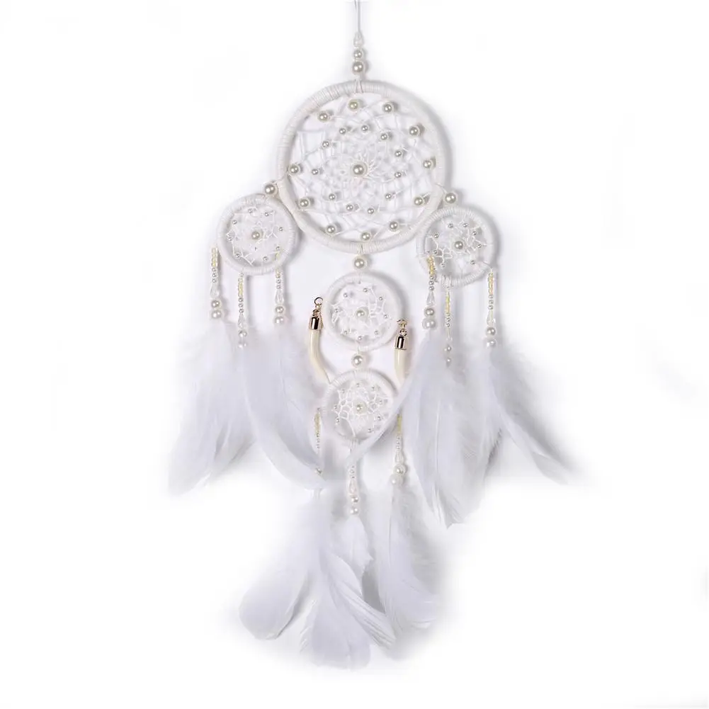 

DIY White Feathers Star String Lights Dream Catcher Creative Craft Gift Home Pendant Catching Monternet Decoration