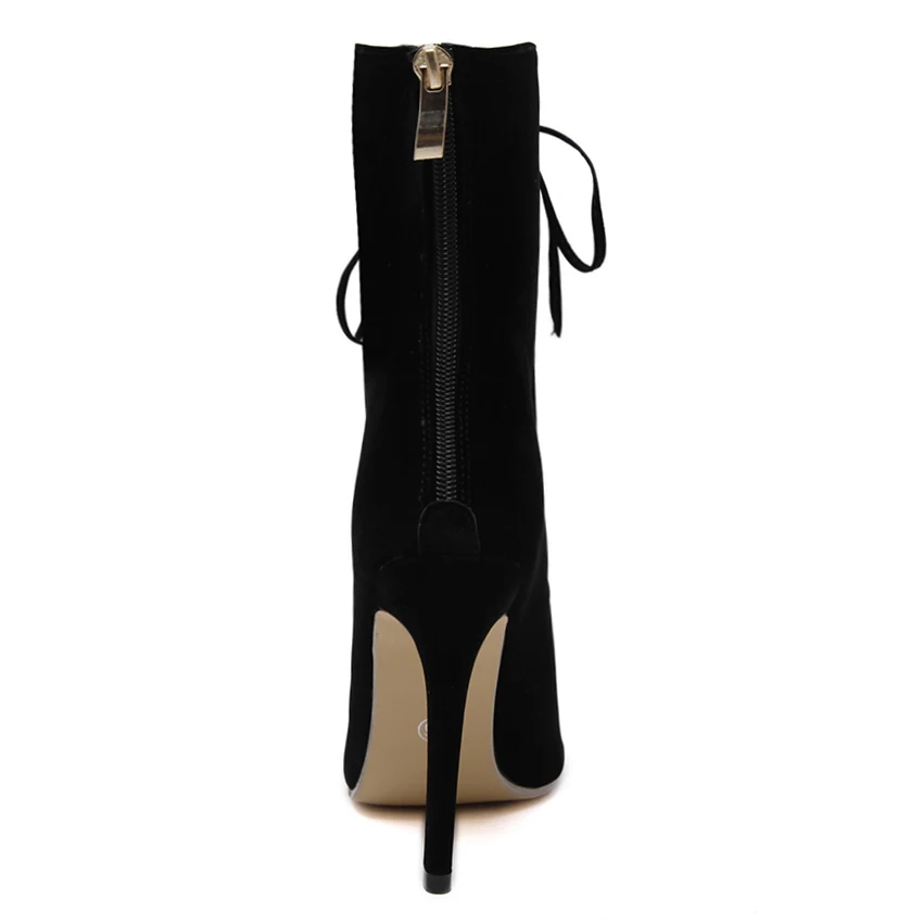 DiJiGirls women pumps peep toe high heels gladiator sandals shoes woman party wedding flock leather stiletto lace up summer boot
