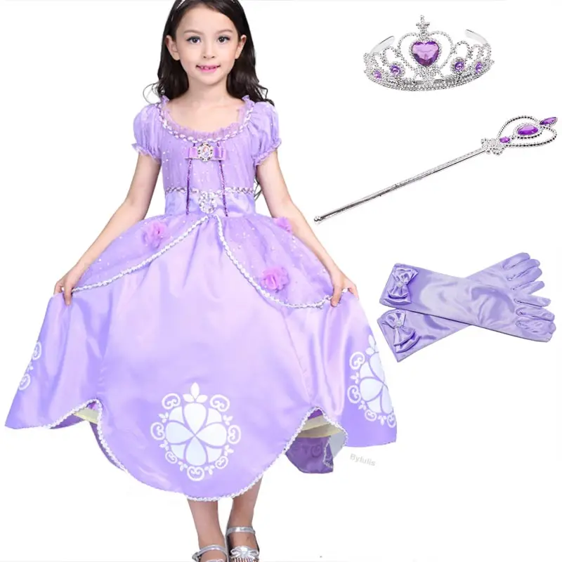 3 10Y Children Girls Princess Sofia Dress Summer Dress 5 Layers Puff