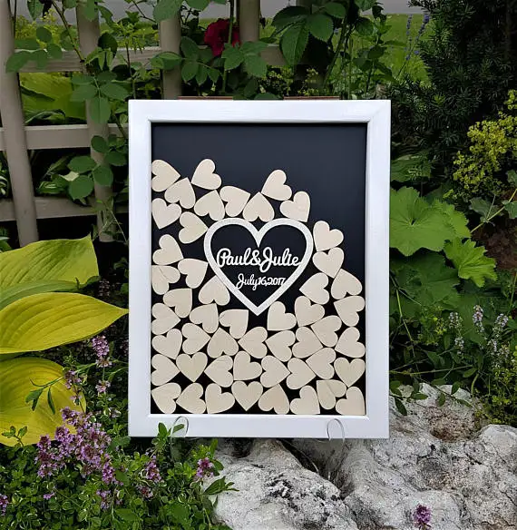 

Customize hearts Rustic wedding engraved Alternative Wooden guestbooks Drop memory box signature guest books