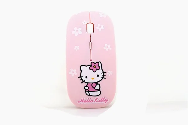 Розовая Бесшумная hello kitty 2,4 ГГц Беспроводная оптическая ультра тонкая Бесшумная компьютерная игровая Nano мышь для ноутбука - Цвет: Розовый