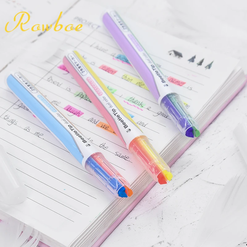 

ROWBOE cute stationery beetle single head two-color highlighter marker pen color light color marker candy color stroke key pen