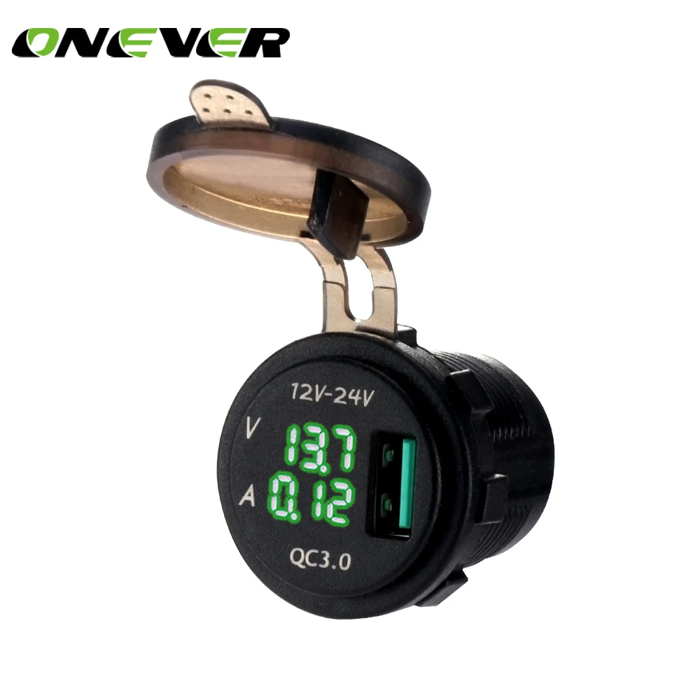 

Onever 5V 3A USB Charger Power Outlet Quick with Quick Charge 3.0 Waterproof Red LED Voltmeter Indicator Digital Display