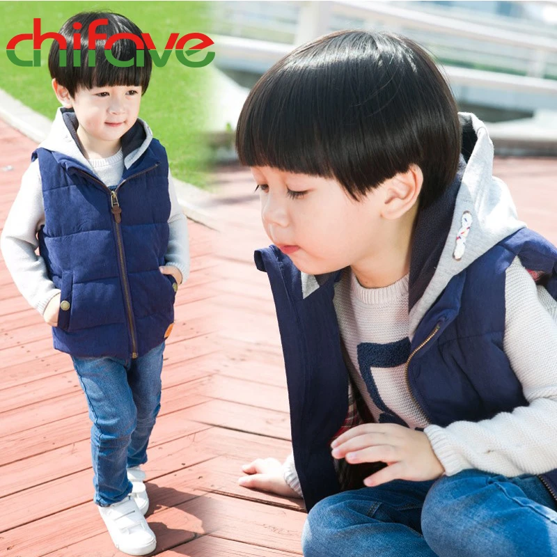 

Chifave 2017 Fashion Boys Autumn Winter Vest Clothes Hooded Zipper Vest Kids Boys Warm Cotton Sleeveless Winter Coat 3 Colors