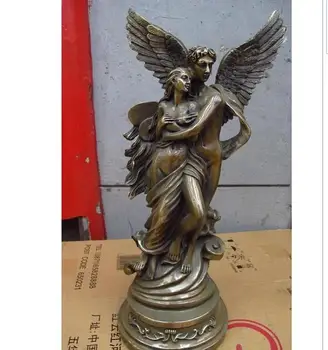 

hui88K834009<<<Western Art Copper Bronze carved God of love Cupid and Naked woman statue