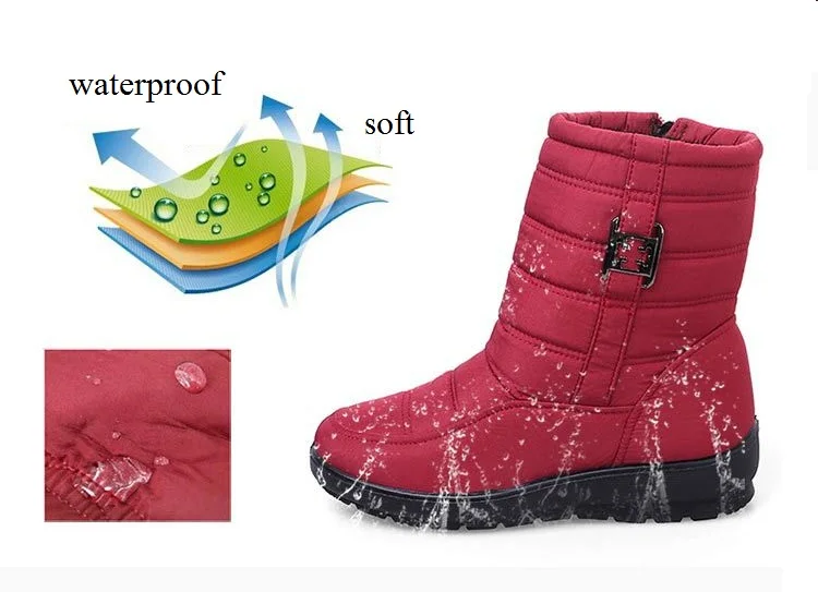 Женские зимние ботинки; женские зимние ботильоны с плюшем на молнии из водонепроницаемого материала; нескользящая женская обувь; Bottes