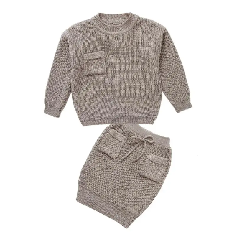 Осень-зима для малышей, одежда для подростков, девочек комплекты вязаный свитер-пуловер+ юбка комплект из 2 предметов детская одежда комплект JW4255A