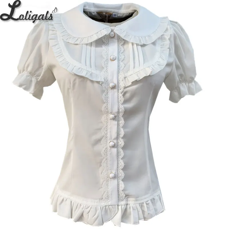 

2019 Summer Chiffon Blouse Peter Pan Collar Short Sleeve Lolita Shirt