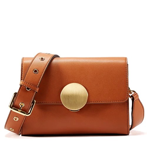 EMINI HOUSE сумки с круглым замком и клапаном женская сумка на плечо из спилка с широким ремешком Роскошные брендовые сумки через плечо для женщин сумка-мессенджер - Цвет: Brown