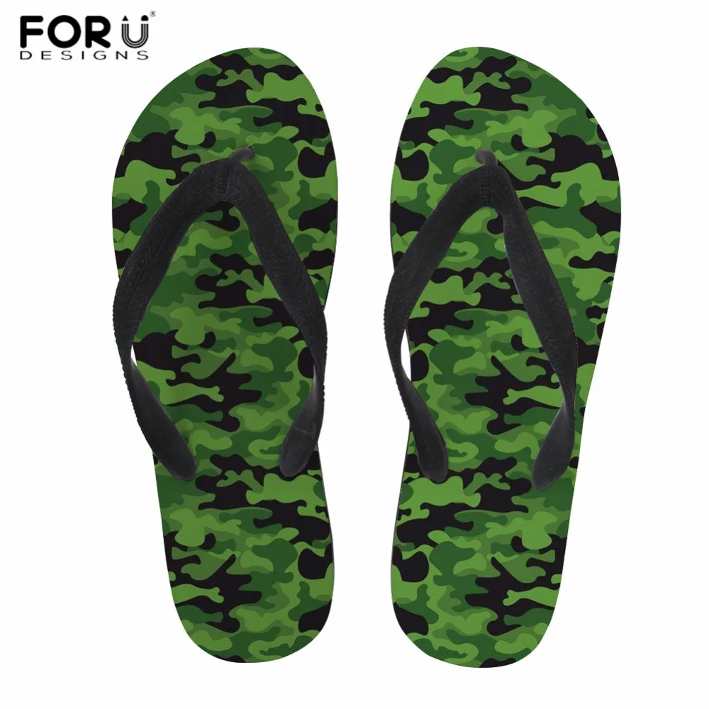 

FORUDESIGNS Green Camo Summer Flip Flops for Women,Fashion Flat Outsider Slippers,Ladies Daily Non-slip House Leisure Flipflops