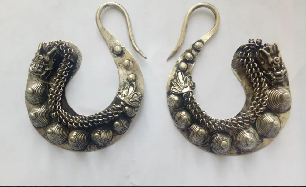 

Ethnic jewelry TRIBAL MIAO silver EARRINGS HAND shipping