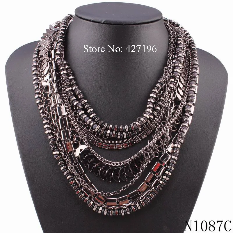 

2019 high quality fashionable new design multi chains necklace bead pendant chunky necklace for women christmas gifts wholesale