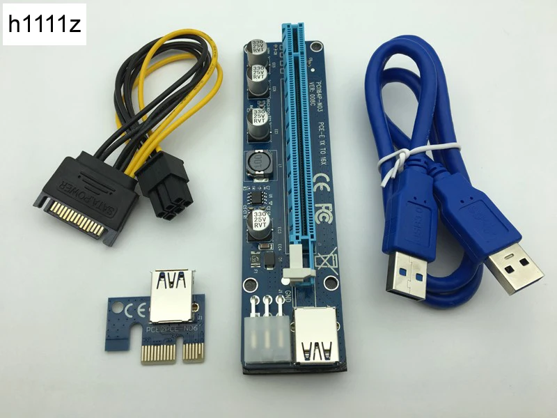 Райзер 008C PCI Express 1X до 16X E карта 60 см USB 3 0 кабель SATA 15 контактов на 6 питания для