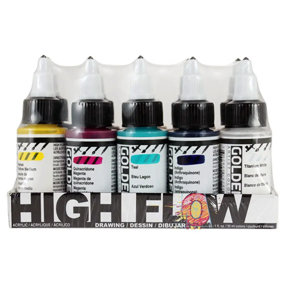 Golden High Flow Acrylic Ink / Liquid Fluid Paint 10 x 30ml Drawing