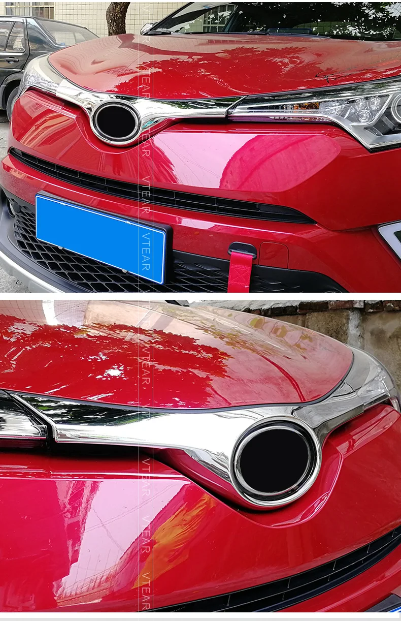 Vtear для Toyota CHR C-HR Стайлинг углеродное волокно автомобиля Передняя решетка решетки крышка отделка хром внешний ABS аксессуары